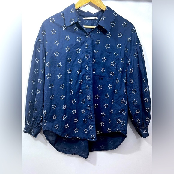Navy Star Print Button-Up Shirt - Picture 1 of 6